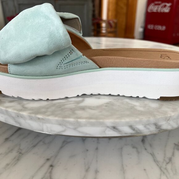 UGG Joan Bow Sandals Slides Platform Aqua Suede size10 Brand New - Picture 7 of 9